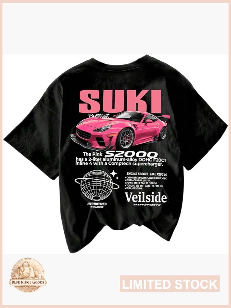 Women's Summer Graphic Tee Car Print Crew Neck Short Sleeve Casual Streetwear
